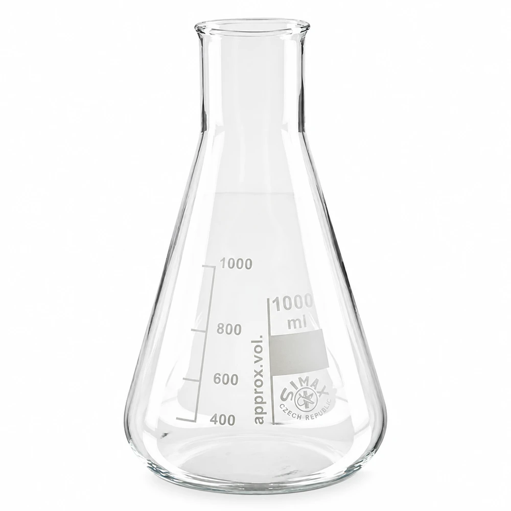 Erlenmeyer 300ml wijde hals borosilicaat met afgeronde rand Erlenmeyer 300ml wijde hals borosilicaat met afgeronde rand