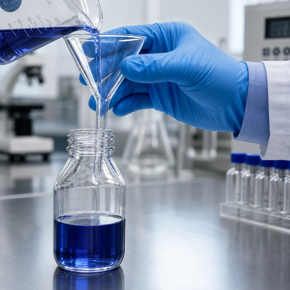 Glazen trechter Ø 35mm - kalk-soda-glas - 60° hoek Compacte glazen trechter met 35 mm diameter en kort handvat voor efficiënt werken in het laboratorium