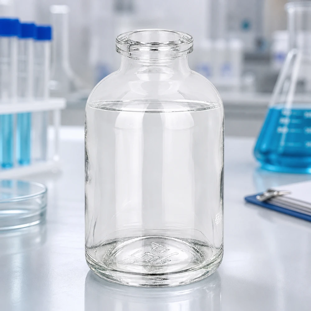 Injectiefles helder glas 50ml Kompakte Injektionsflasche 50ml Klarglas mit charakteristischer Schulterform und Enghals