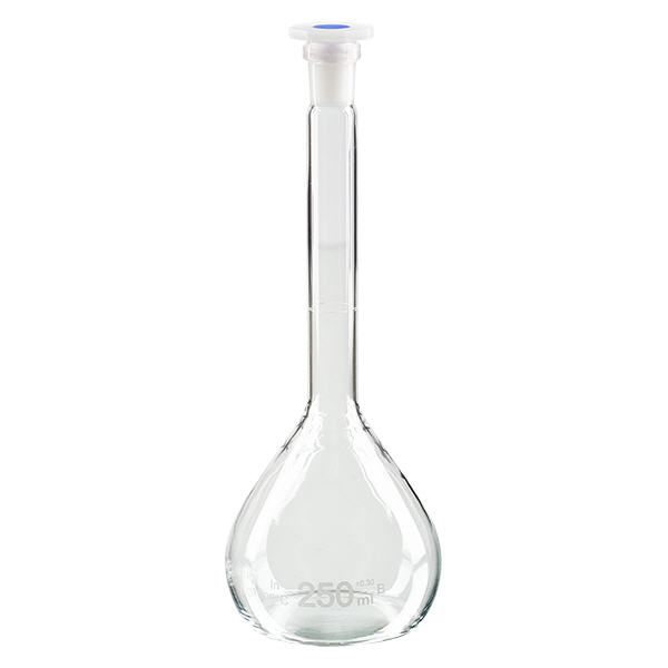 Maatkolven 250ml met slijpstuk 14/23 borosilicaat incl. PEHD stop Maatkolven 250ml met slijpstuk 14/23 borosilicaat incl. PEHD stop