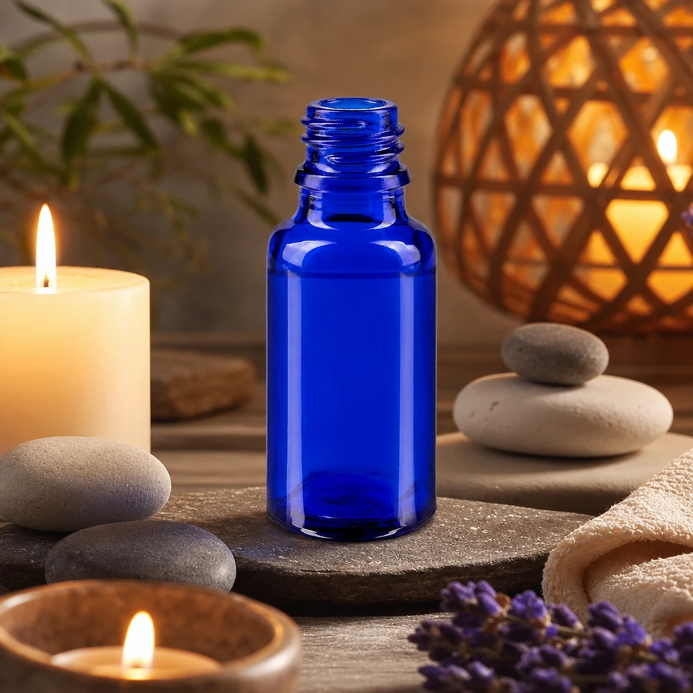 Blauwe glazen fles 20ml Blauwe ApoGlas fles 20ml met glad oppervlak voor het hygiënisch bewaren van natuurlijke producten