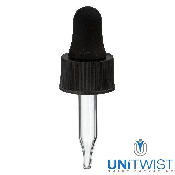 Glazen-druppelpipet zwart 13 mm PL28 Glazen-druppelpipet zwart 13 mm PL28