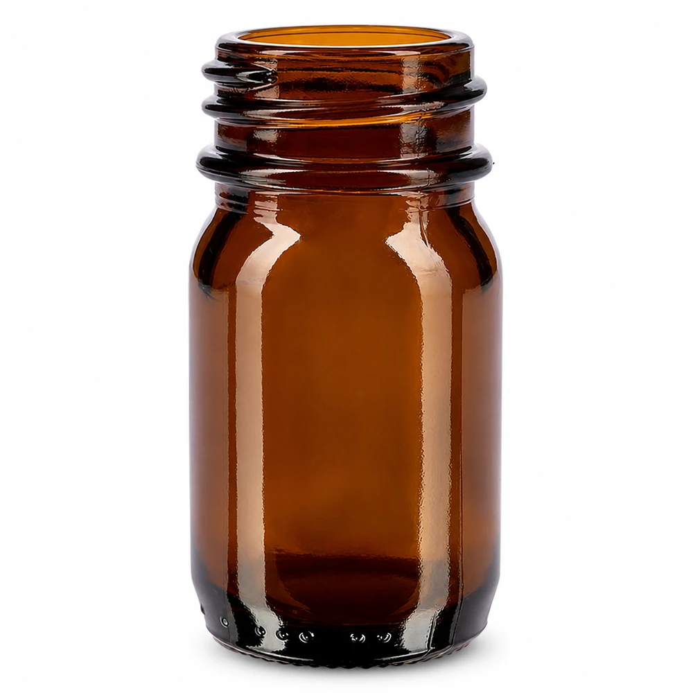 Fles met wijde hals 30 ml bruin glas met DIN 32 opening zonder sluiting 30ml flesje met wijde hals gemaakt van amberkleurig glas voor apotheken en laboratoria