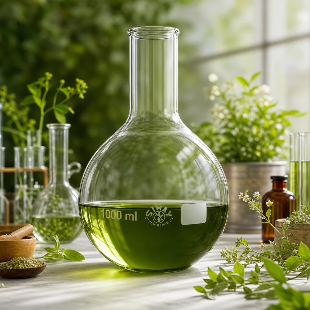 Platbodem kolf 1000ml nauwe hals borosilicaat met afgeronde rand Borosilicaat maatkolf 1000ml met smalle hals voor milieuvriendelijke laboratoriumprocessen