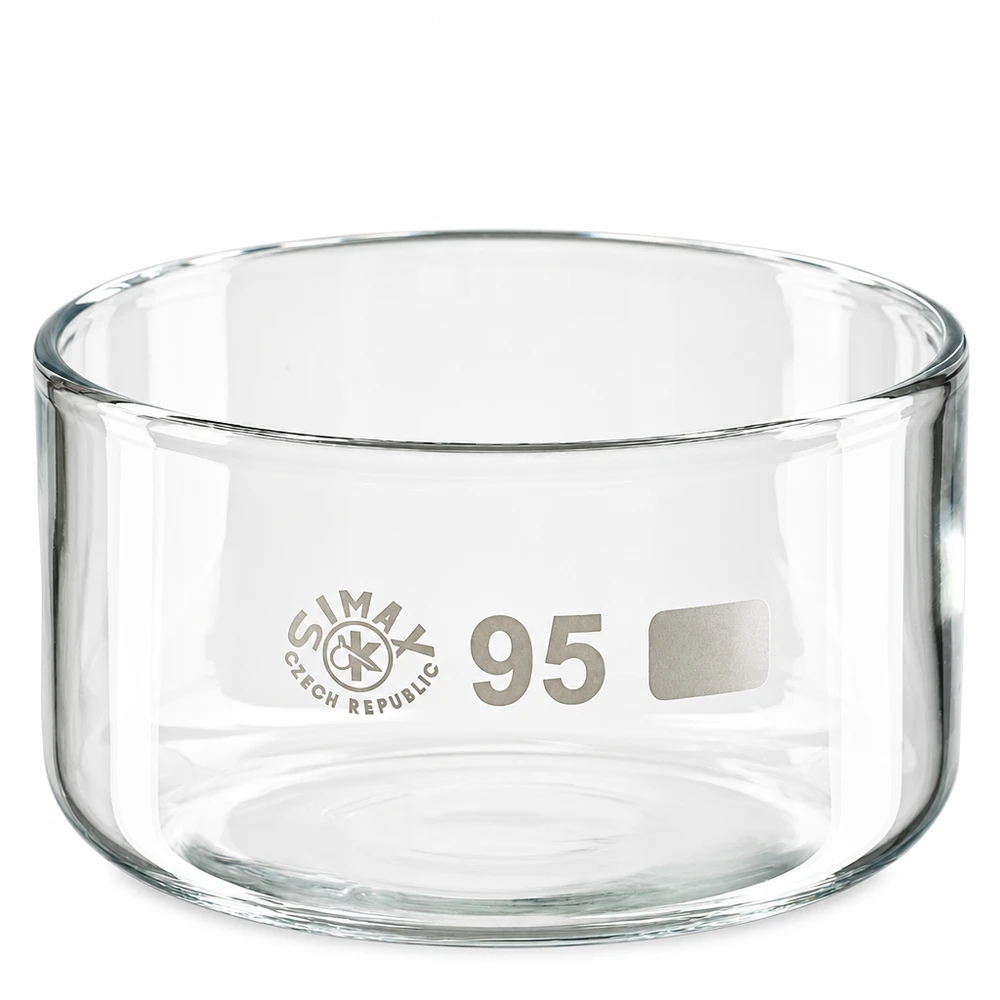 Simax laboratoriumglas kristallisatieschaal 300 ml, ø 95 mm, plat model, hittebestendig en transparant