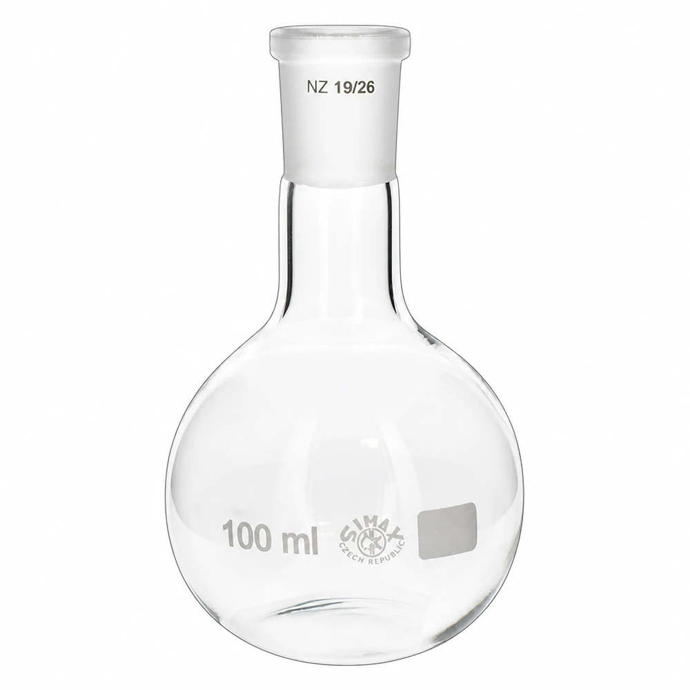 Platbodem kolf 100ml nauwe hals borosilicaat met slijpstuk 19/26 Glazen kolf 100ml met NS 19/26 geslepen verbinding kristalhelder voor professionele laboratoriumtoepassingen