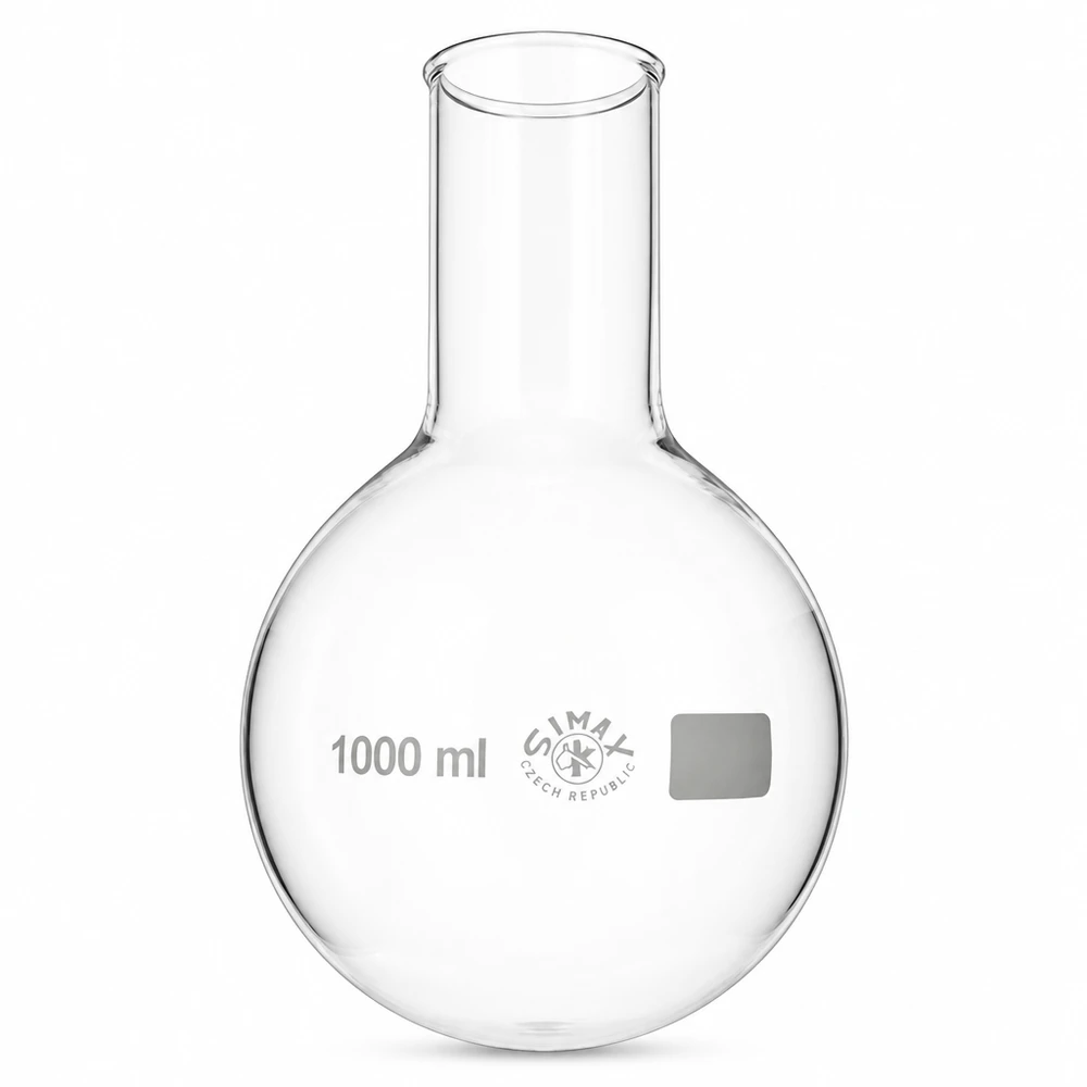 Platbodem kolf 1000ml wijde hals borosilicaat met afgeronde rand Rondbodemkolf, brede hals 1 liter inhoud voor destillatie en reacties