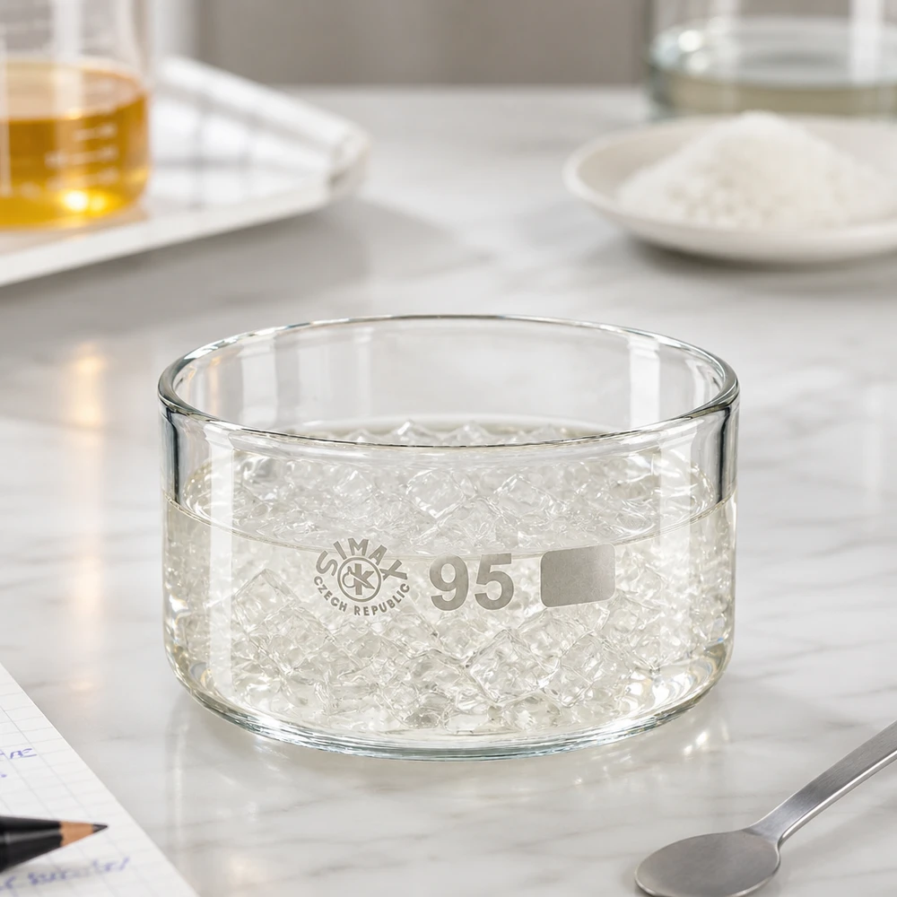 Kristallisatieschaal Simax Tsjechië 95 mm zwelling hydrogel borosilicaatglas laboratoriumtoepassing