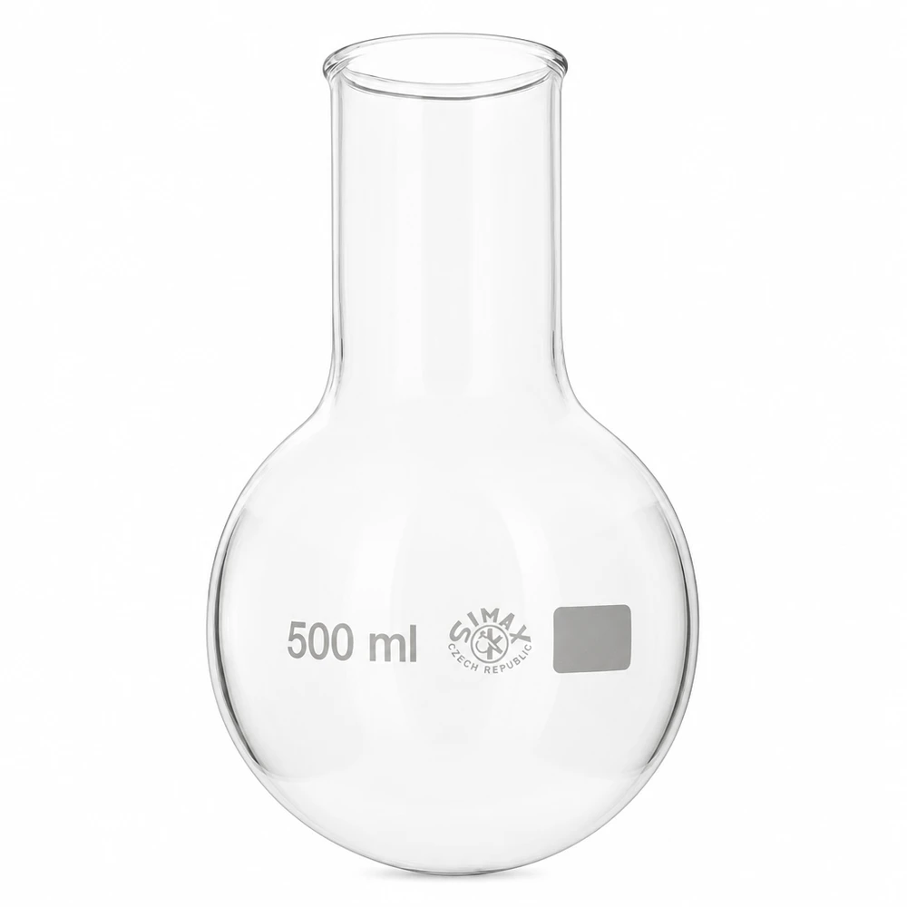 Platbodem kolf 500ml wijde hals borosilicaat met afgeronde rand Rondbodemkolf met wijde hals 500ml laboratoriumuitrusting van speciaal transparant glas