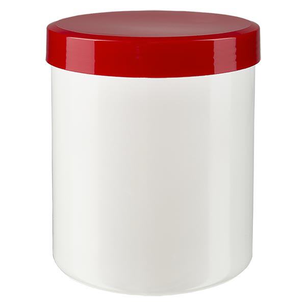 Zalfpot 75 g wit met rood schroefdeksel (PP) Zalfpot 75 g wit met rood schroefdeksel (PP)