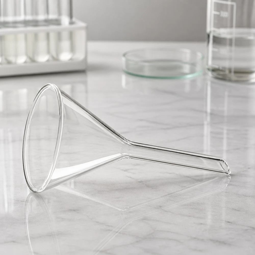 Glazen trechter Ø 55mm - kalk-soda-glas - 60° hoek Glazen trechter met een diameter van 55 mm, gemaakt van hoogwaardig natronkalkglas met een geoptimaliseerde hoek van 60 graden