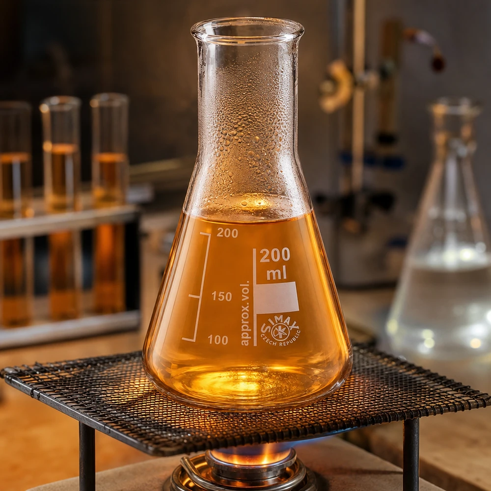 Erlenmeyer 200ml nauwe hals borosilicaat met afgeronde rand Erlenmeyer 200ml nauwe hals borosilicaat met afgeronde rand