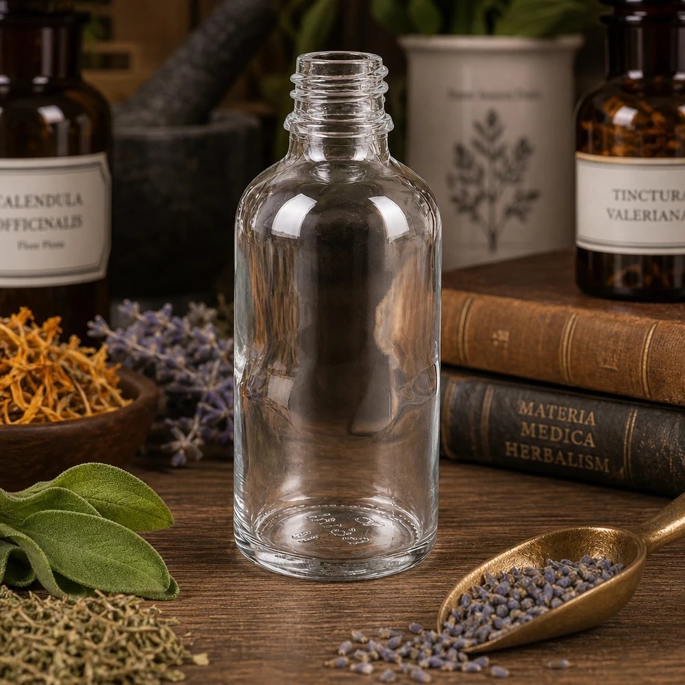 Helder glazen fles 50ml ApoGlas apothekersfles van 50 ml met brede opening voor eenvoudig vullen en schoonmaken