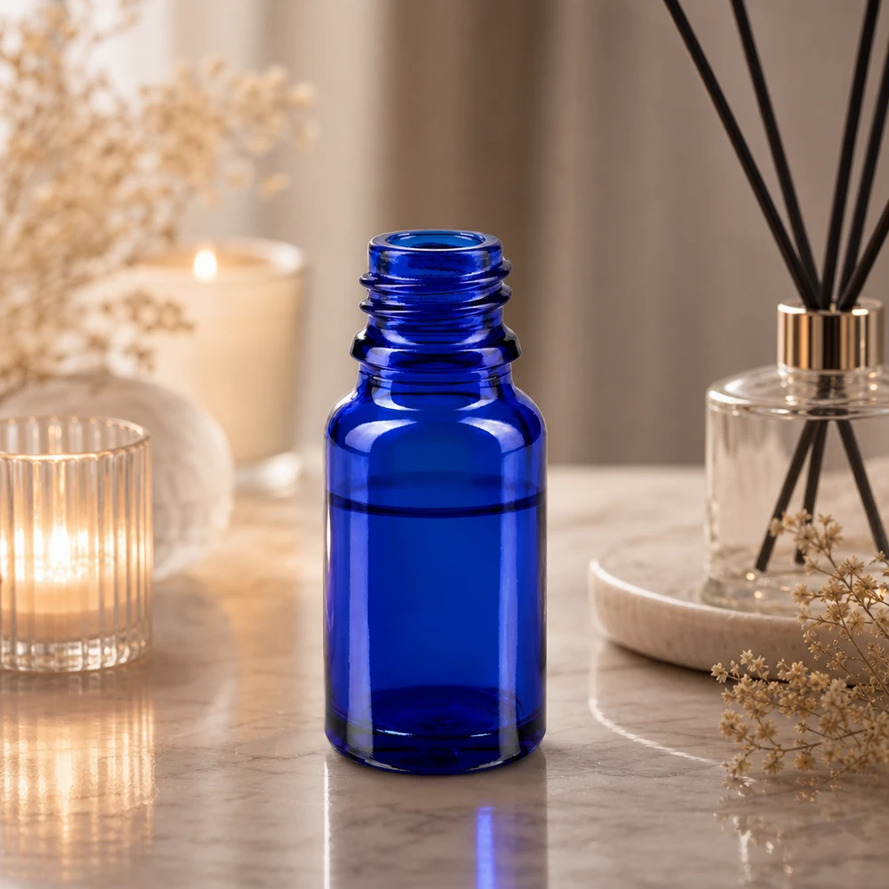 Blauwe glazen fles 10ml Veelzijdig glazen flesje van 10 ml in apothekersblauw voor homeopathische druppels en Bach-bloesemessences