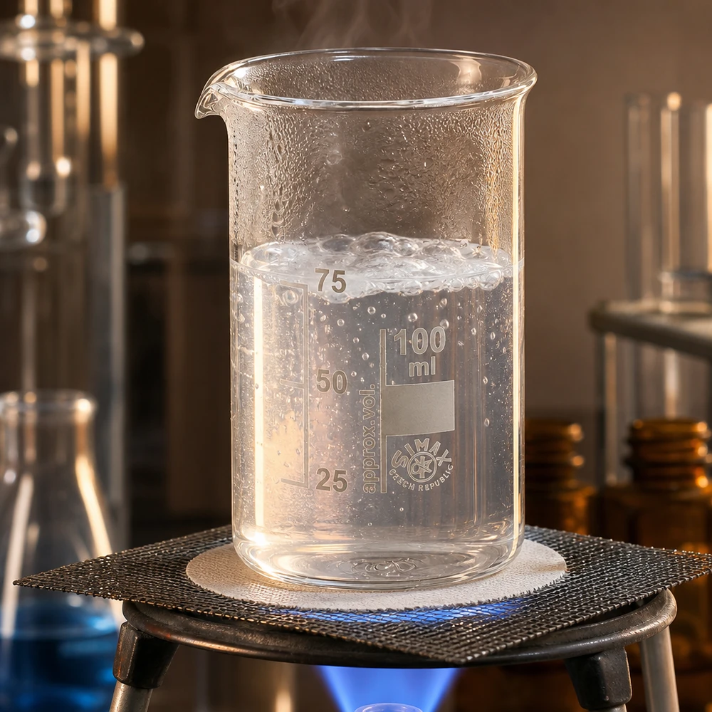 Bekerglas 100 ml van hittebestendig borosilicaatglas (hoog model) Borosilicaatglas bekerglas 100 ml, hoog model, met blaasvorming bij een verwarmingsproef