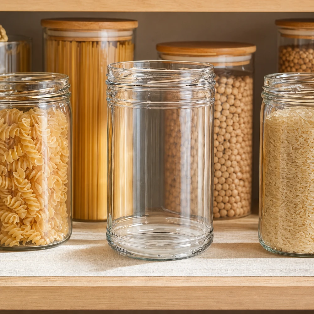 UNiTWIST trommels 1053ml TO100 lege voorraadpot in georganiseerde keuken voorraadkast tussen pasta en peulvruchten