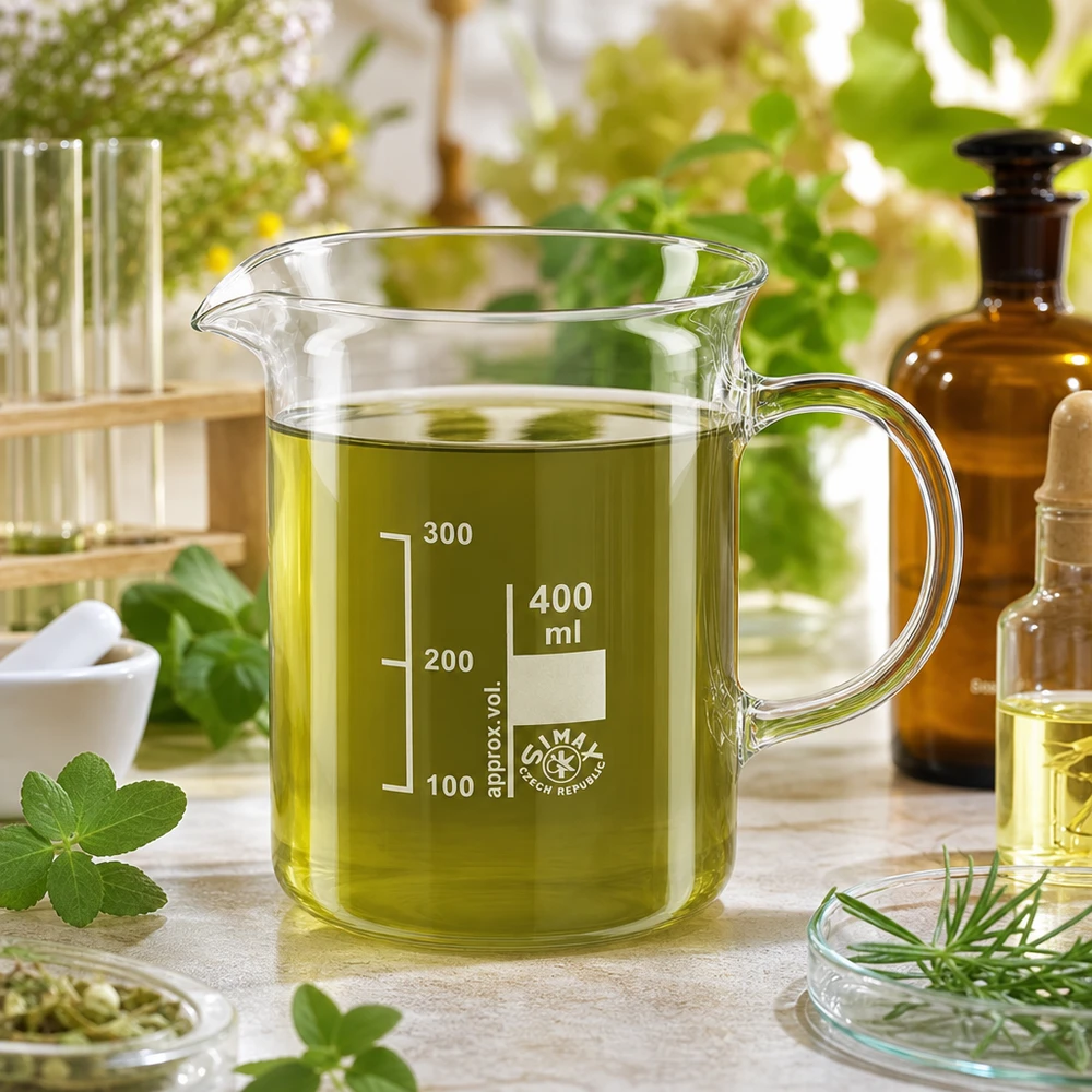 Bekerglas 400 ml van hittebestendig borosilicaatglas met handvat Laboratoriumbeker van 400 ml met handvat, van helder borosilicaatglas met gegraveerde schaalverdeling van SIMAX