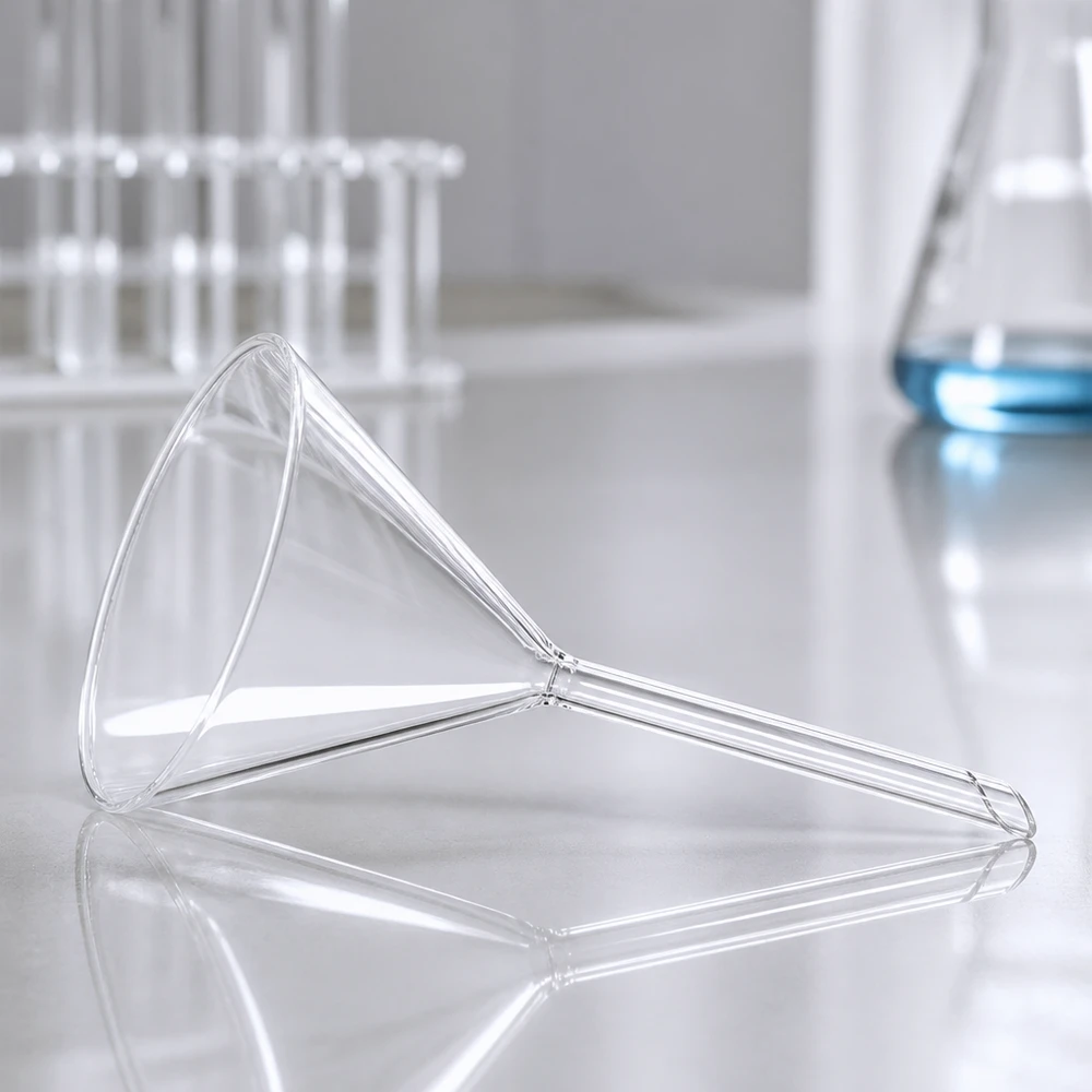 Glazen trechter Ø 85mm - borosilicaat 3.3 - 60° hoek Transparante glazen trechter 85 mm met kort handvat voor chemische toepassingen in het laboratorium