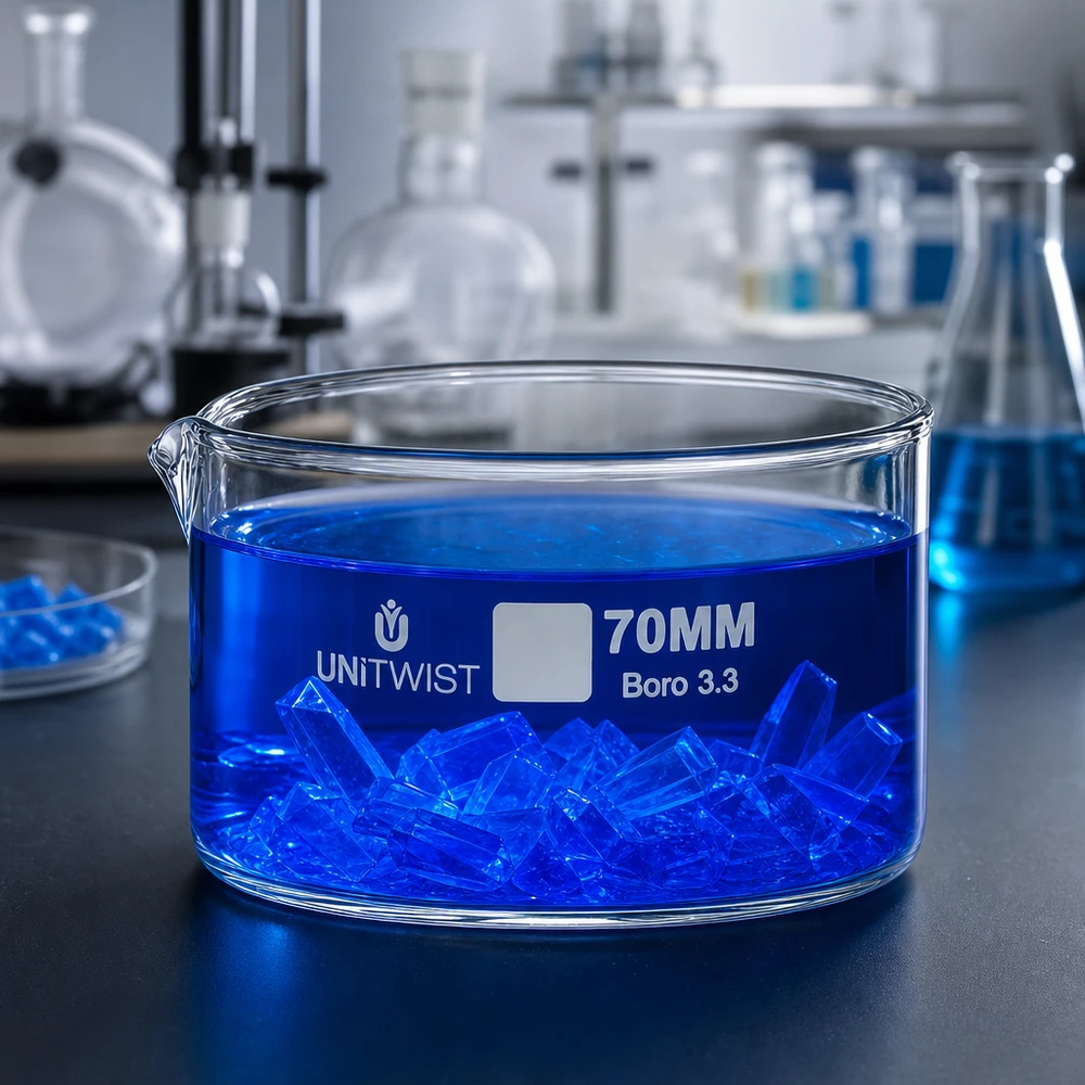 UNiTWIST laboratoriumschaal 70 mm Boro 3.3, hittebestendig glas voor chemische neerslagreacties
