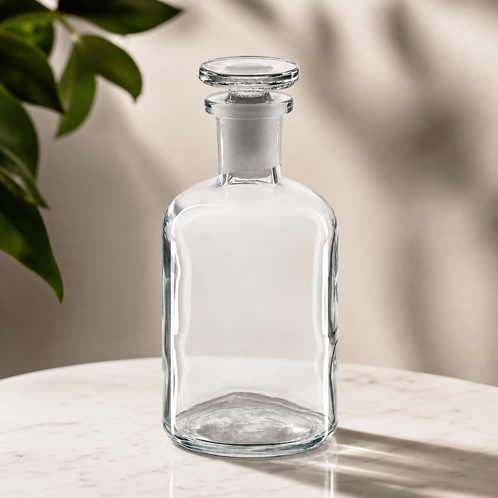 Apothekersfles 100 ml nauwe hals helder glas incl. glazen stop Decoratieve fles van helder glas, 100 ml, met ronde schouders en glazen stop, voor kamergeuren, helder