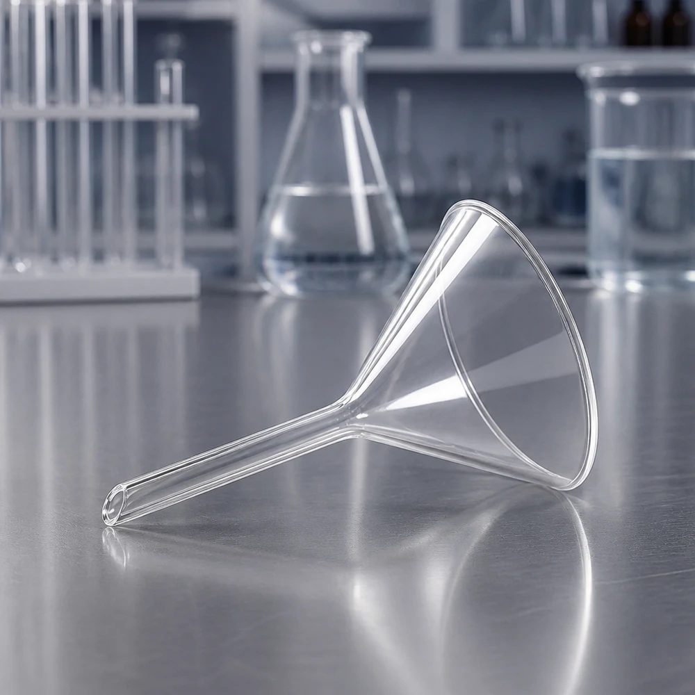 Glazen trechter Ø 50mm - kalk-soda-glas - 60° hoek Transparante laboratoriumglas trechter met 50 mm opening voor chemische toepassingen en experimenten