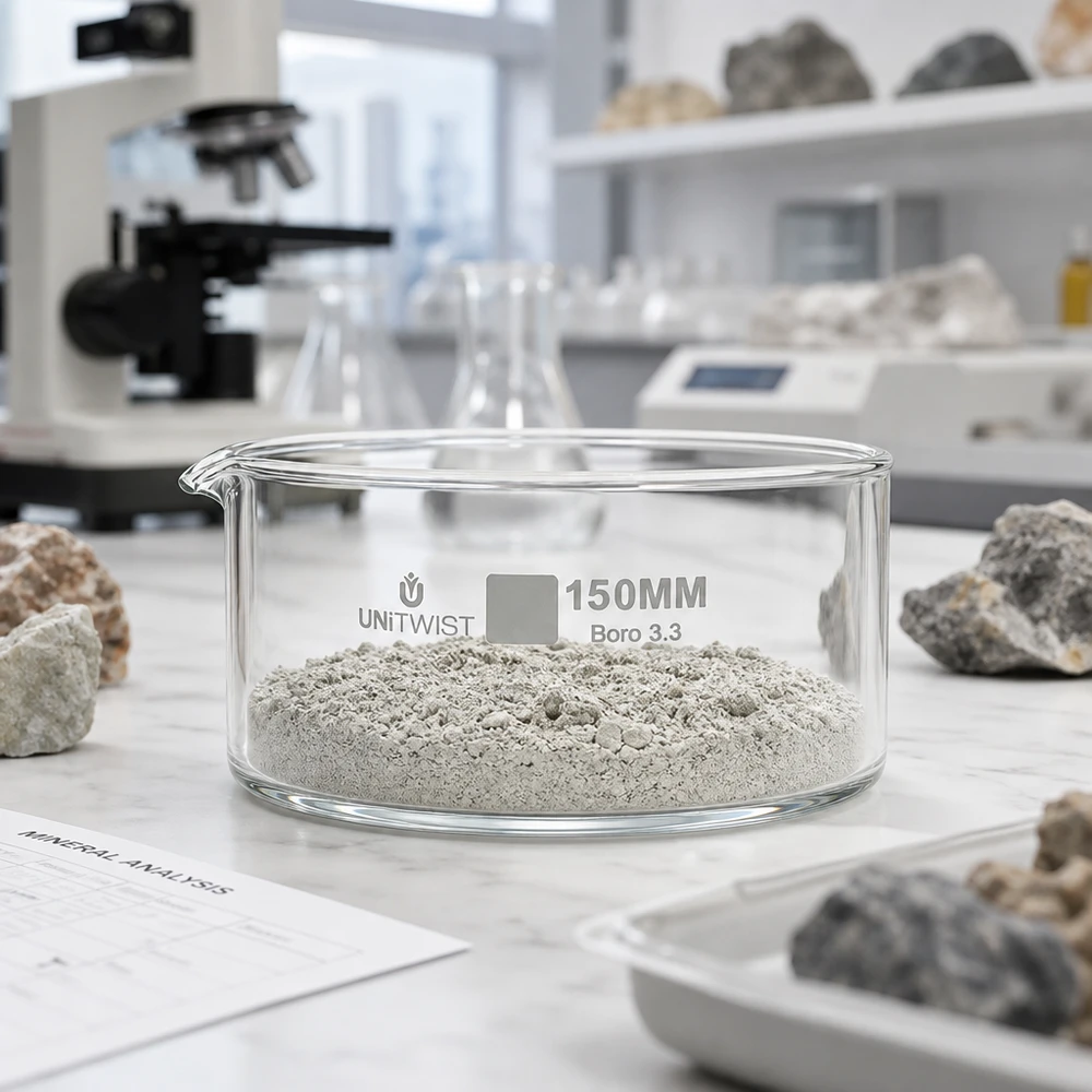 Kristalliseer schaal ø150mm borosilicaatglas UNiTWIST Kristallisatieschaal Boro 3.3 UNiTWIST 150 mm, laboratorium voor gesteenteanalyse met mineraalmonsters en analyserapport