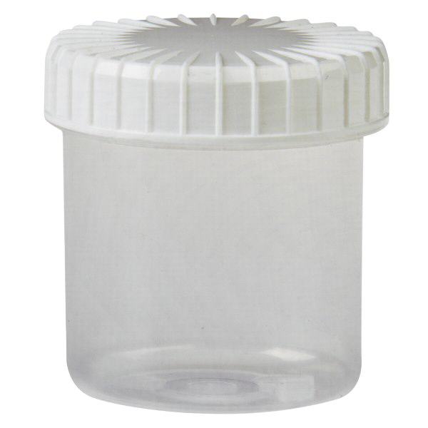 Kunststof pot 75ml transparant met geribbeld wit schroefdeksel van PE, type sluiting standaard