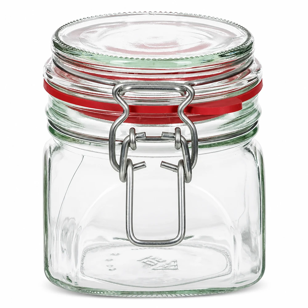 Voorraadpot type G van 370 ml met beugelsluiting UN.. 370 ml voorraadpot met draaidop en rode rubberen ring voor luchtdicht bewaren
