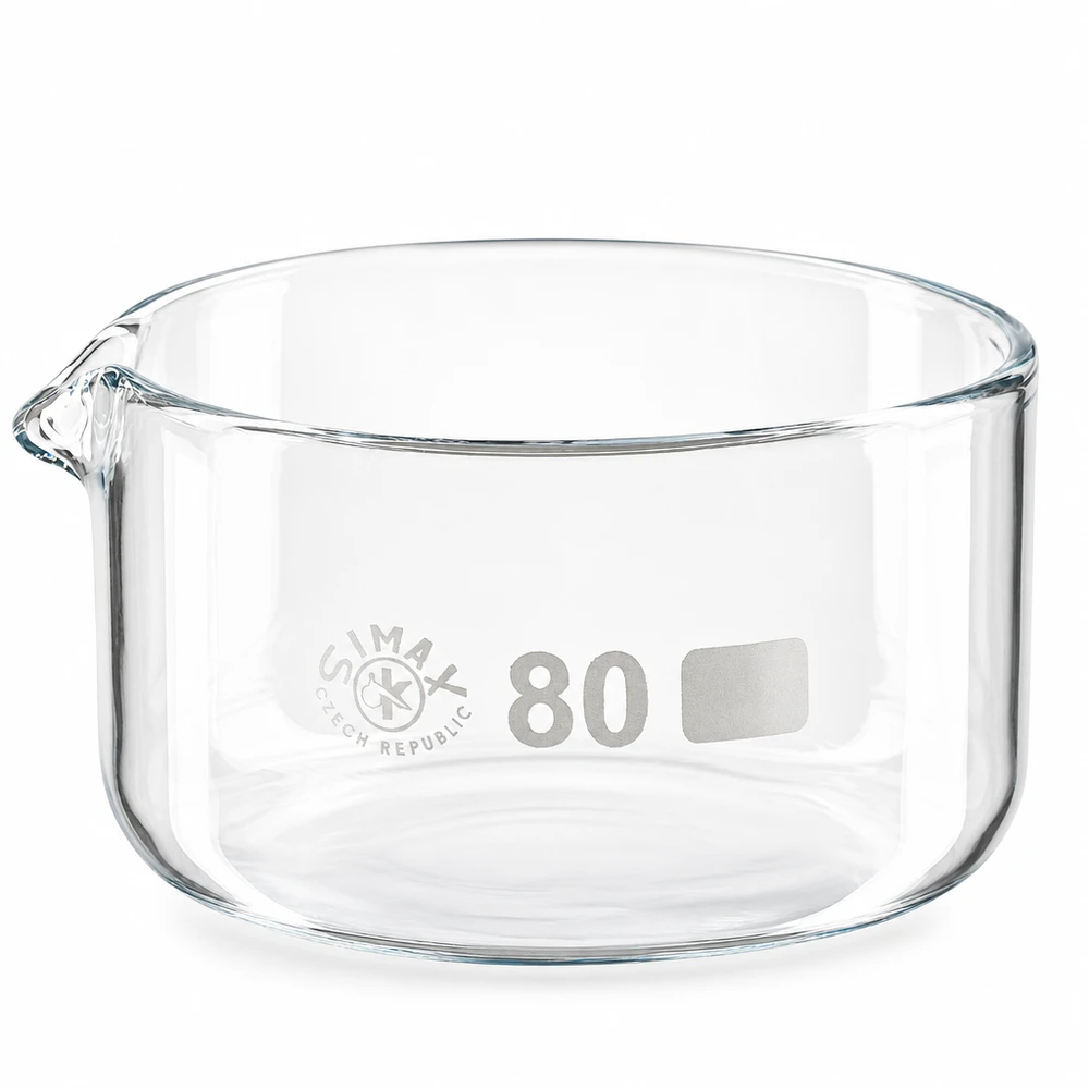 Doorzichtige kristallisatieschaal van borosilicaatglas, 150 ml, hittebestendig en voorzien van een handige schenktuit