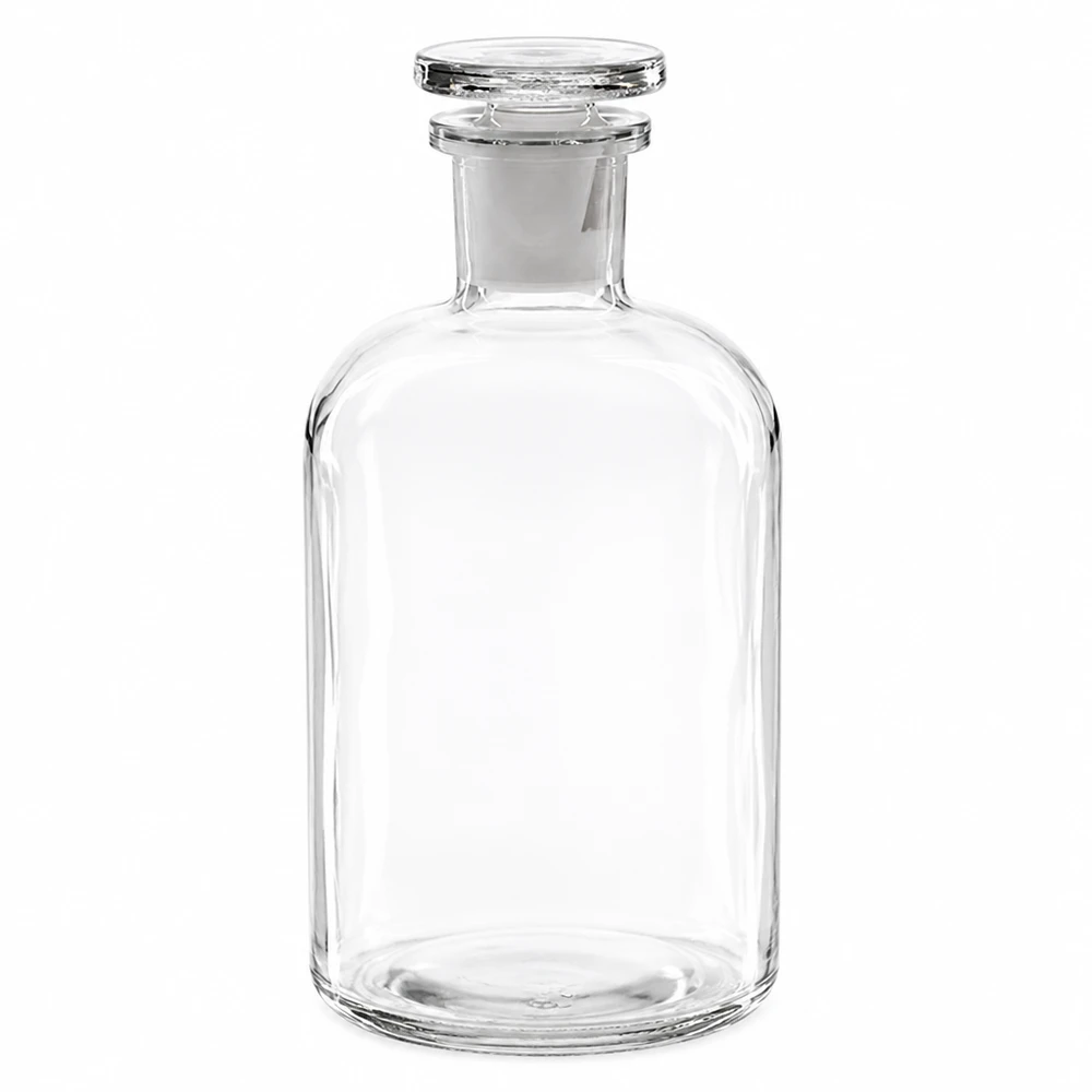Apothekersfles 500 ml nauwe hals helder glas incl. glazen stop Apothekersfles 500 ml, transparant, smalle hals, met glazen stop, luchtdicht afgesloten