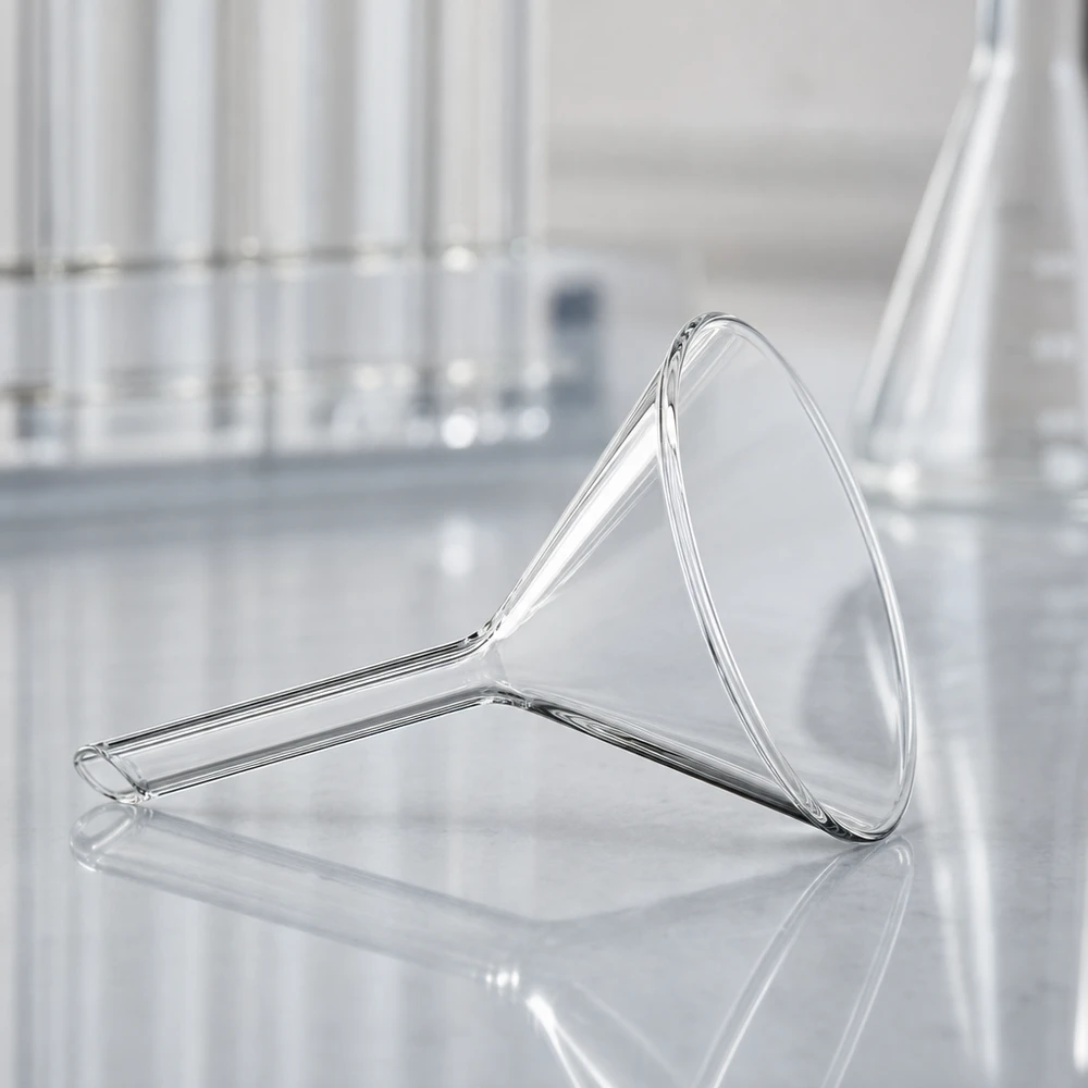 Glazen trechter Ø 35mm - kalk-soda-glas - 60° hoek Compacte glazen trechter met 35 mm opening en praktisch kort handvat voor eenvoudig hanteren
