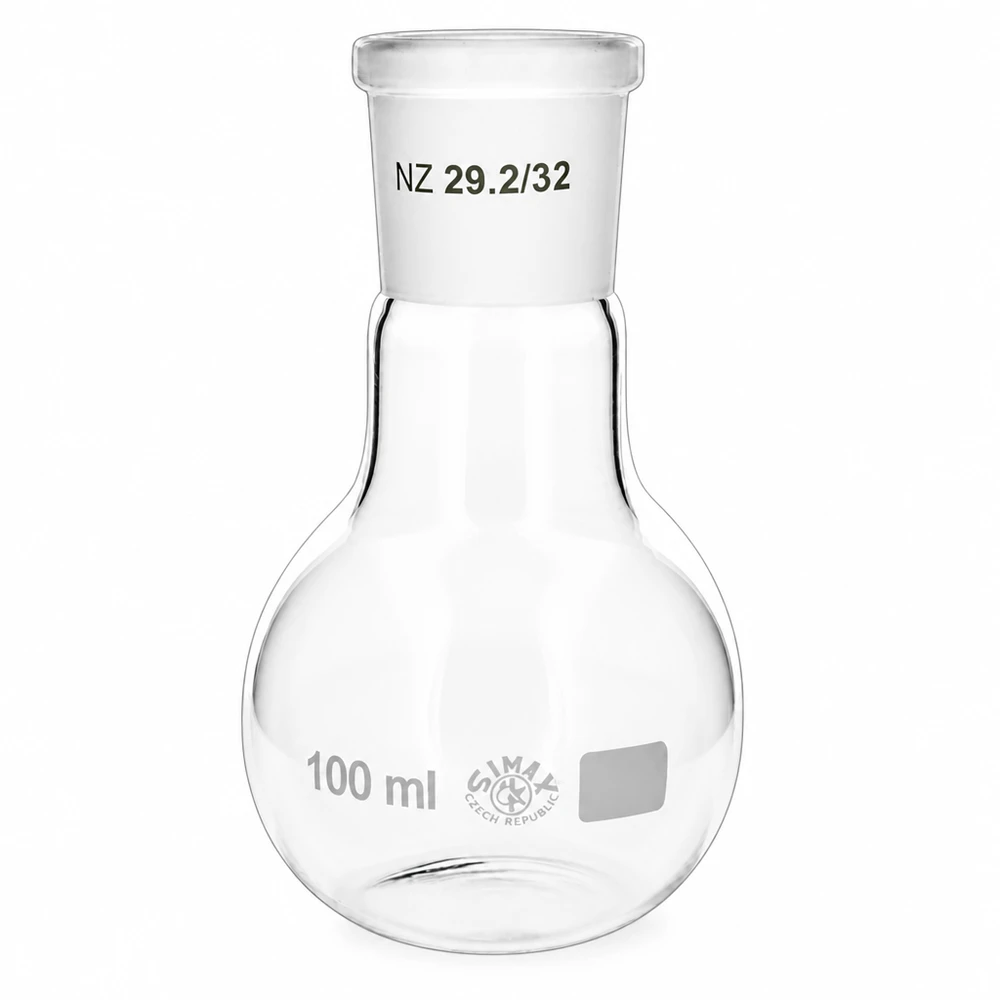 Platbodem kolf 100ml wijde hals borosilicaat met slijpstuk 29/32 Reactiekolf met standaard geslepen verbinding 29/32 - transparant laboratoriumvat voor synthesewerkzaamheden