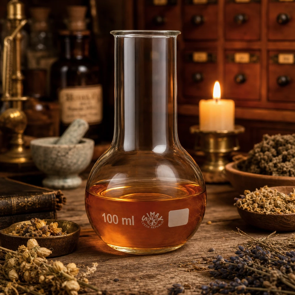 Platbodem kolf 100ml wijde hals borosilicaat met afgeronde rand Maatkolf van 100 ml met wijde hals en schaalverdeling voor exacte volumebepaling