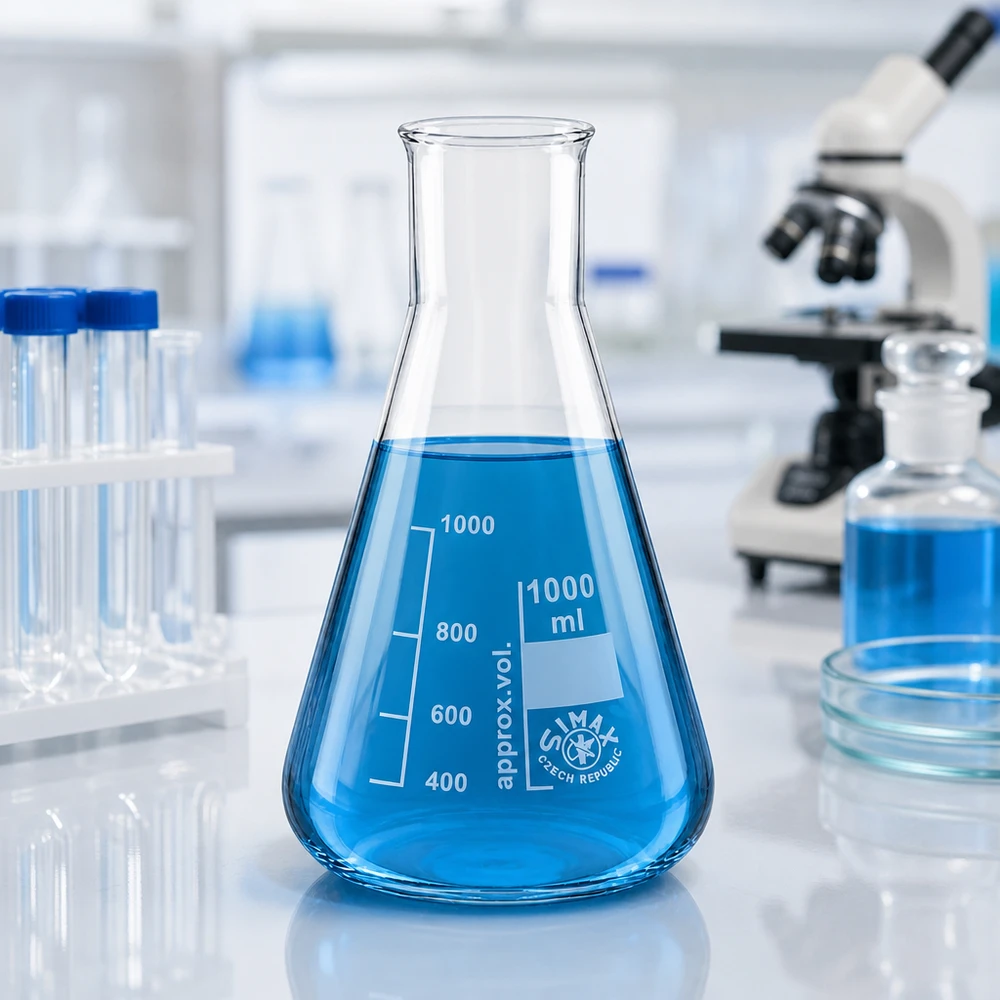 Erlenmeyer 1000ml wijde hals borosilicaat met afgeronde rand