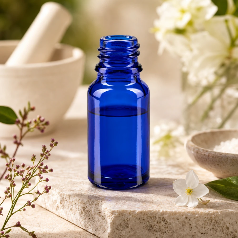 Blauwe glazen fles 10ml Hoogwaardige glazen fles van 10 ml in klassiek apothekersblauw voor het steriel bewaren van vloeistoffen