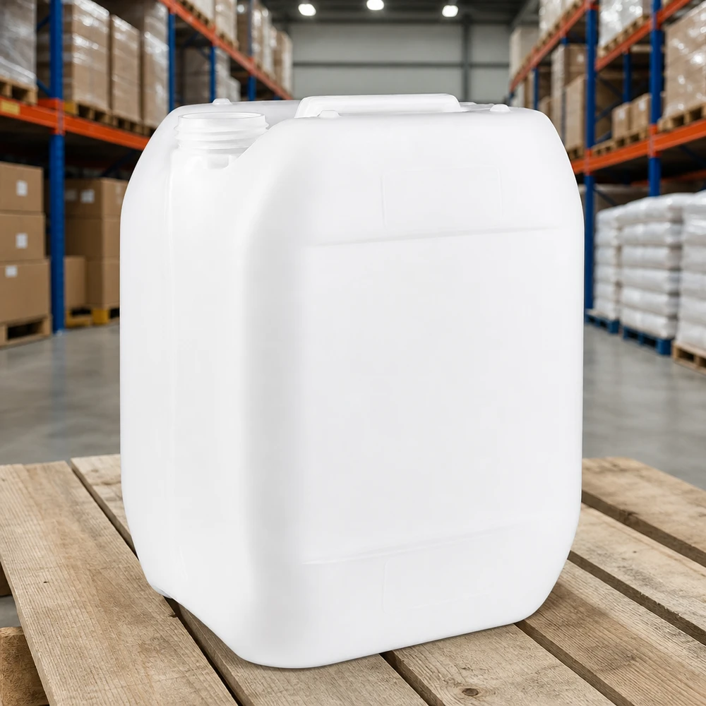 Industriële jerrycan van 10 liter zonder sluiting, witte holle behuizing met smalle schroefhals en handgreep