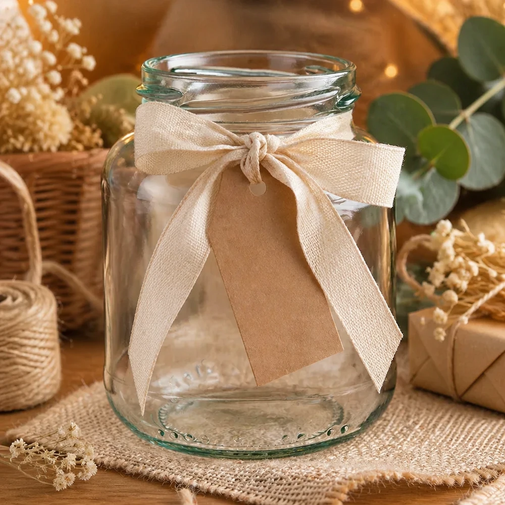 UNiTWIST Oval370 inmaakpot 370ml TO66 met lint en label als geschenkverpakking op jute