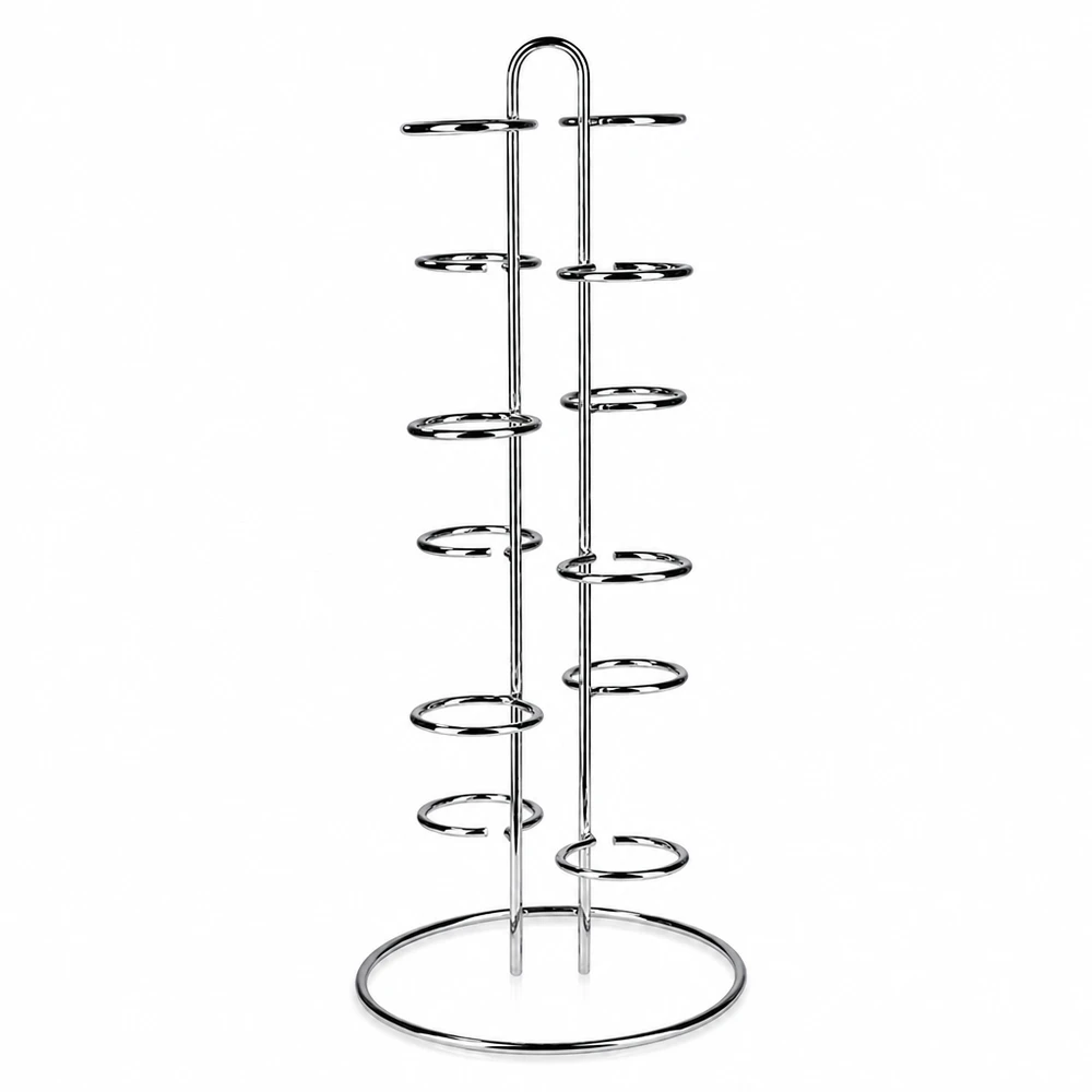 Serveerrek Vertico12 voor 12 WECK stortglas Vertico12 serveerrek van roestvrij staal voor 12 WECK bekers met spiraalvormige houders op een ronde basis