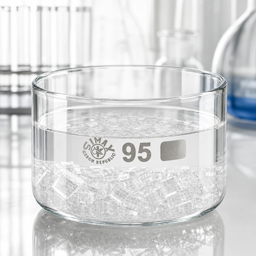 Kristalliseerschaal 300ml zonder schenktuit Vlakke laboratoriumschaal Simax Czech Republic 300 ml, hittebestendig glas, chemisch bestendig