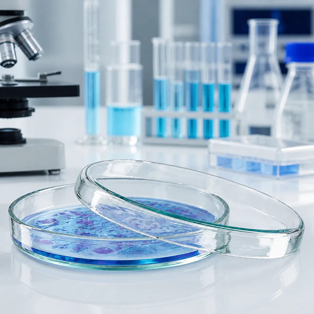 Glazen petrischaal 90 x 15 mm voor microbiologische monsteranalyse met laboratoriumapparatuur