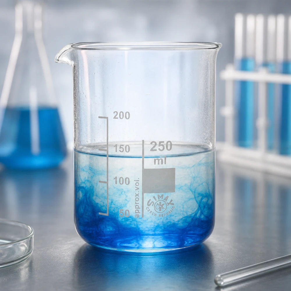 Bekerglas 250 ml van hittebestendig borosilicaatglas (laag model) Chemie laboratorium beker 250ml laagvormig hittebestendig borosilicaatglas met praktische schenktuit
