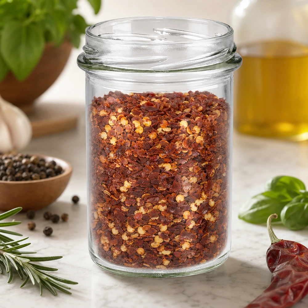 UNiTWIST Lintel230 Lintelpotje 230ml TO66 gevuld met chilikruidenmix op keukentafel met kruiden