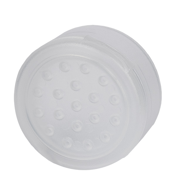 Zout/kruidenpot deksel met strooi-inzet wit - Totaal 19 gaatjes ø3.5mm. Draad 41mm. Klapscharnier. PP. Zout/kruidenpot deksel met strooi-inzet wit - Totaal 19 gaatjes ø3.5mm. Draad 41mm. Klapscharnier. PP.