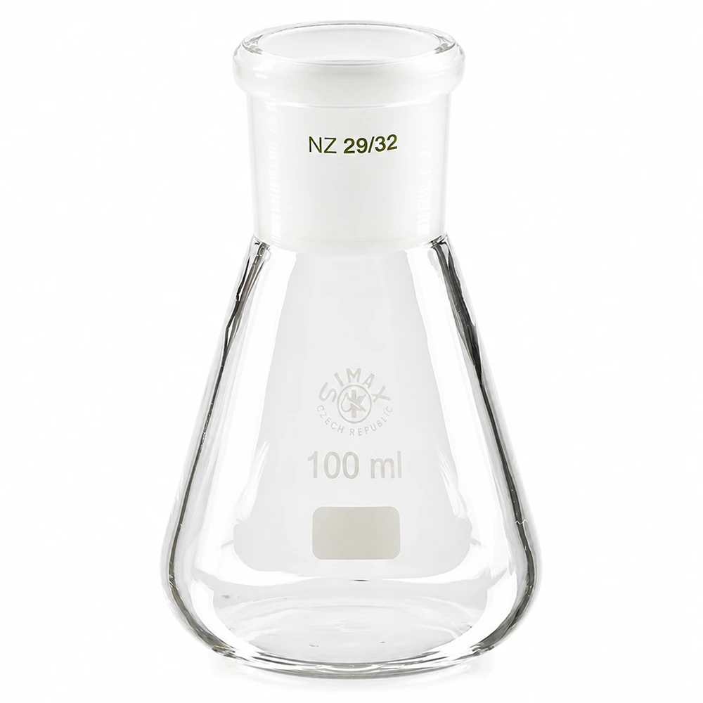 Erlenmeyer 100 ml wijde hals borosilicaat met slijpstuk 29/32 Erlenmeyer 100 ml wijde hals borosilicaat met slijpstuk 29/32