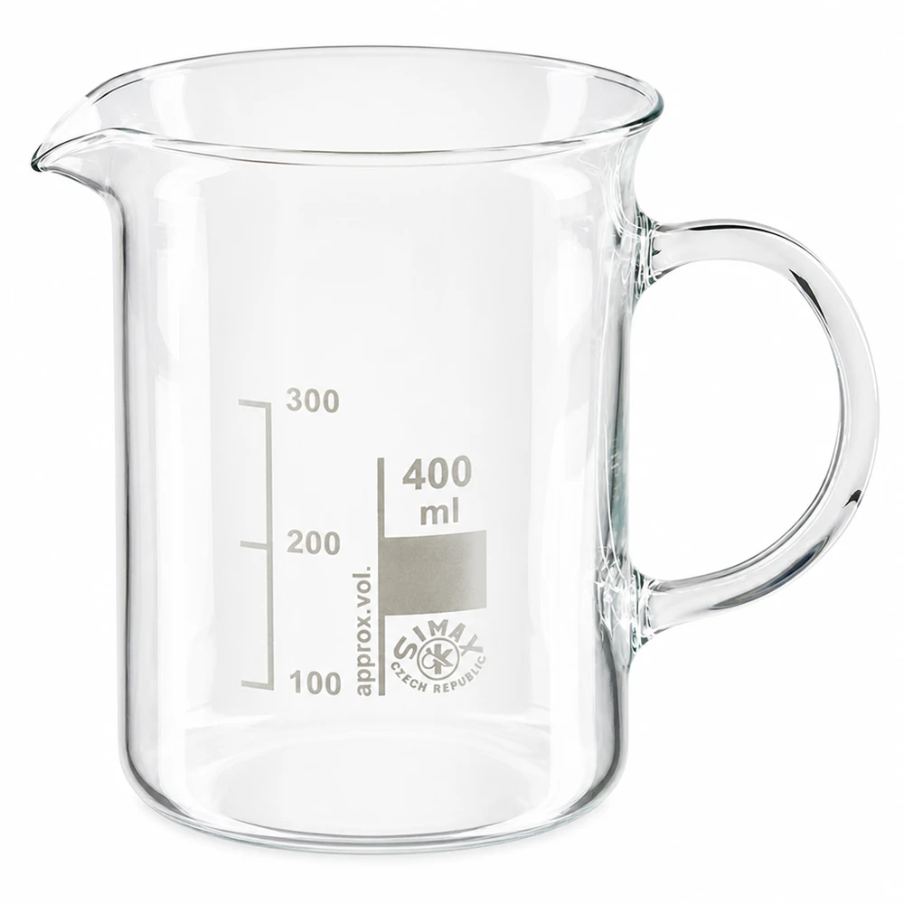 Bekerglas 400 ml van hittebestendig borosilicaatglas met handvat Doorzichtige maatbeker van borosilicaatglas, 400 ml, met schenktuit en handig handvat