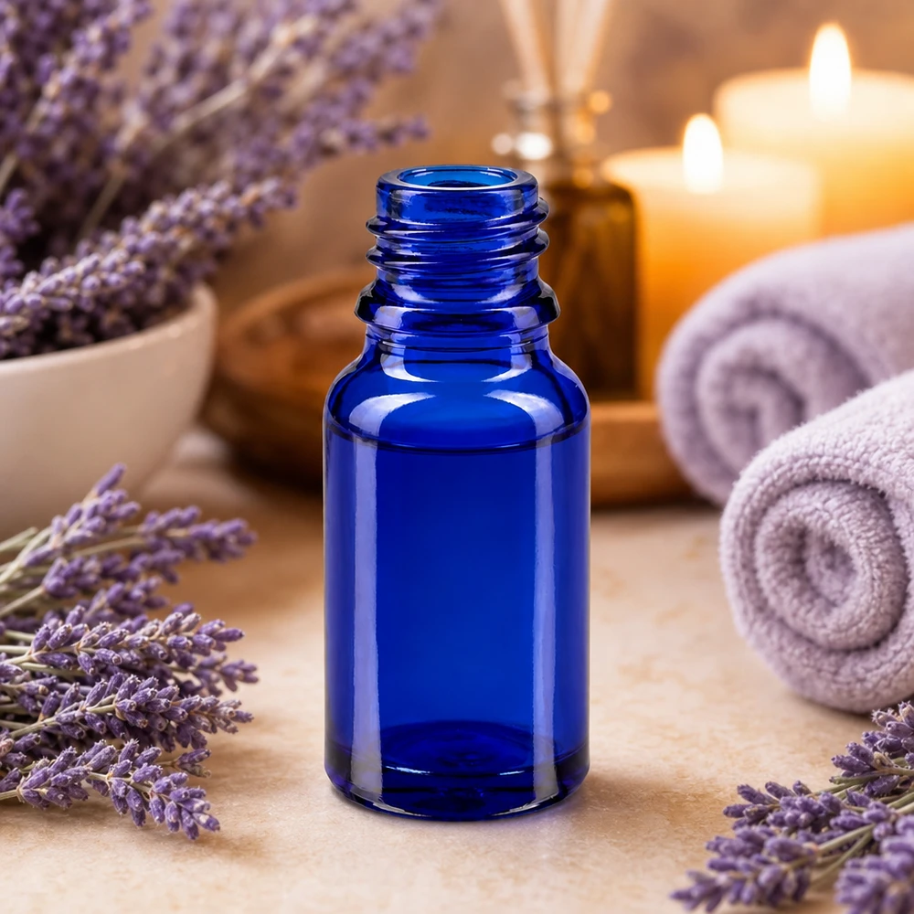 Blauwe glazen fles 10ml Klein blauw glazen flesje 10ml met praktische opening voor het nauwkeurig doseren van vloeistoffen