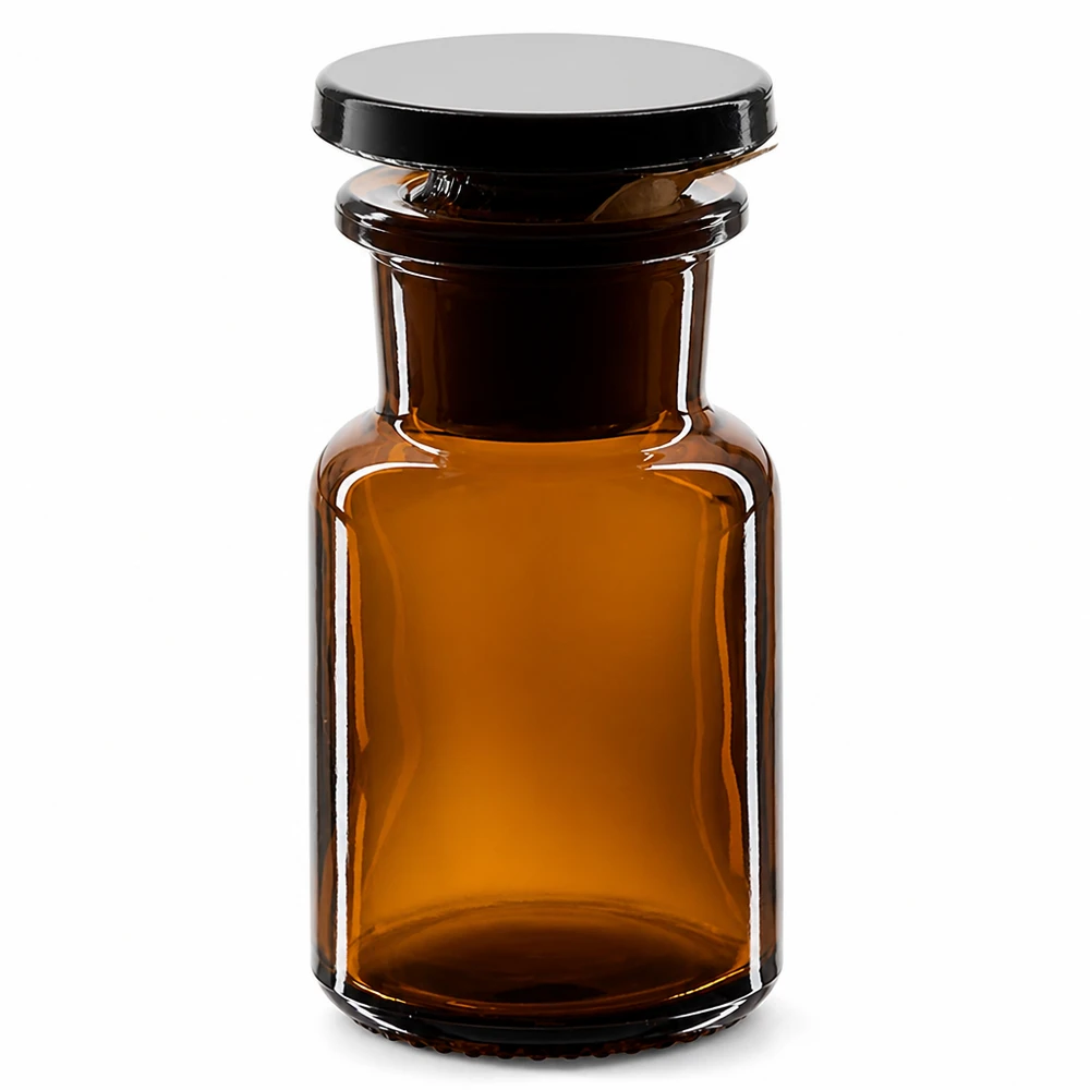 Apothekersfles 50 ml wijde hals bruin glas incl. glazen stop Bruinglazen voorraadfles van 50 ml met brede hals, ideaal voor chemicaliën en reagentia
