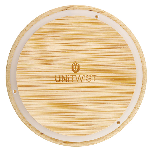 UNITWIСT houten deksel voor WECK RR100 van boven met zichtbaar logo en houtnerf op witte achtergrond