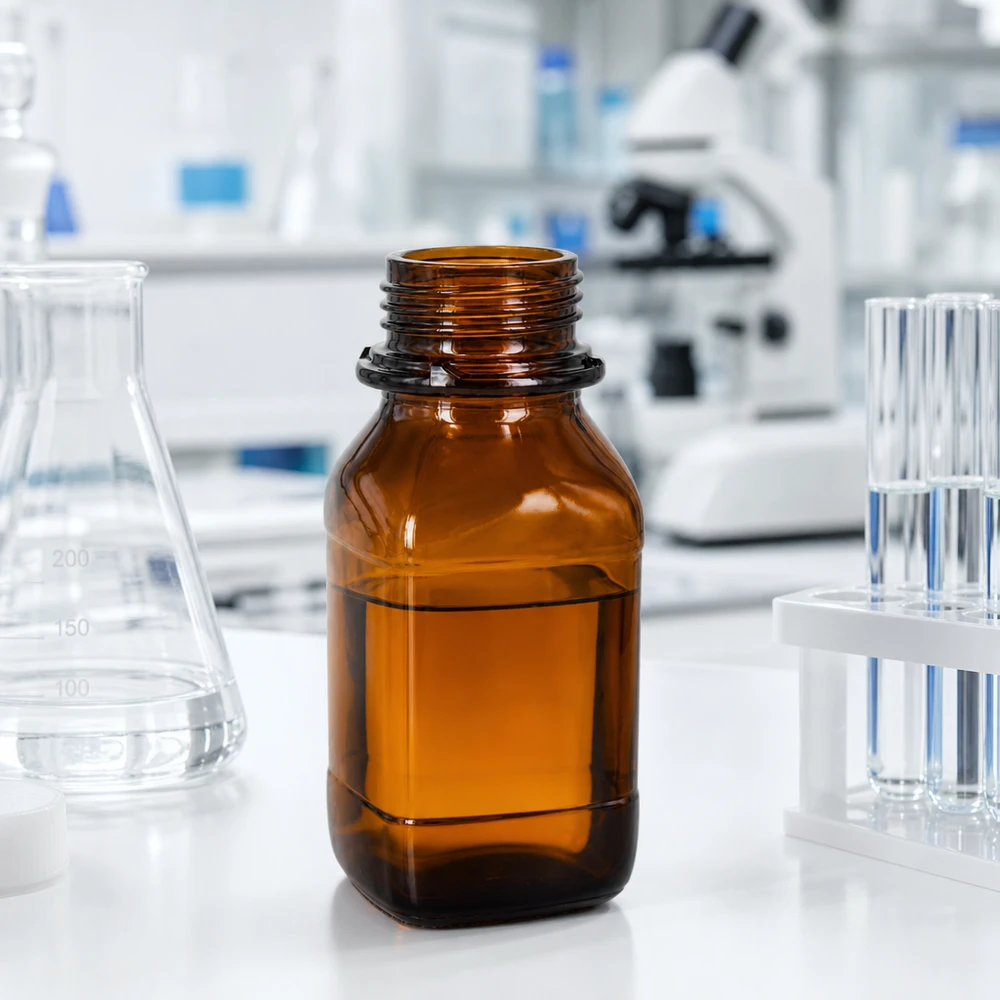 250 ml vierkante fles met wijde hals bruin glas met DIN 45 krans Vierkante 250 ml chemiefles van UV-beschermend amberglas voor laboratoriumtoepassingen