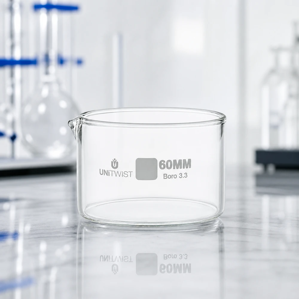 Cilindrische glazen schaal met een diameter van 60 mm, UNiTWIST, met gegraveerde opschriften – zijaanzicht